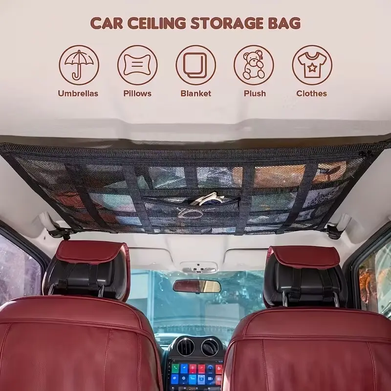🚗 Car Ceiling Storage Net | 🧳 Maximize Your Car's Overhead Space | ⛺ Perfect for Camping & Road Trips