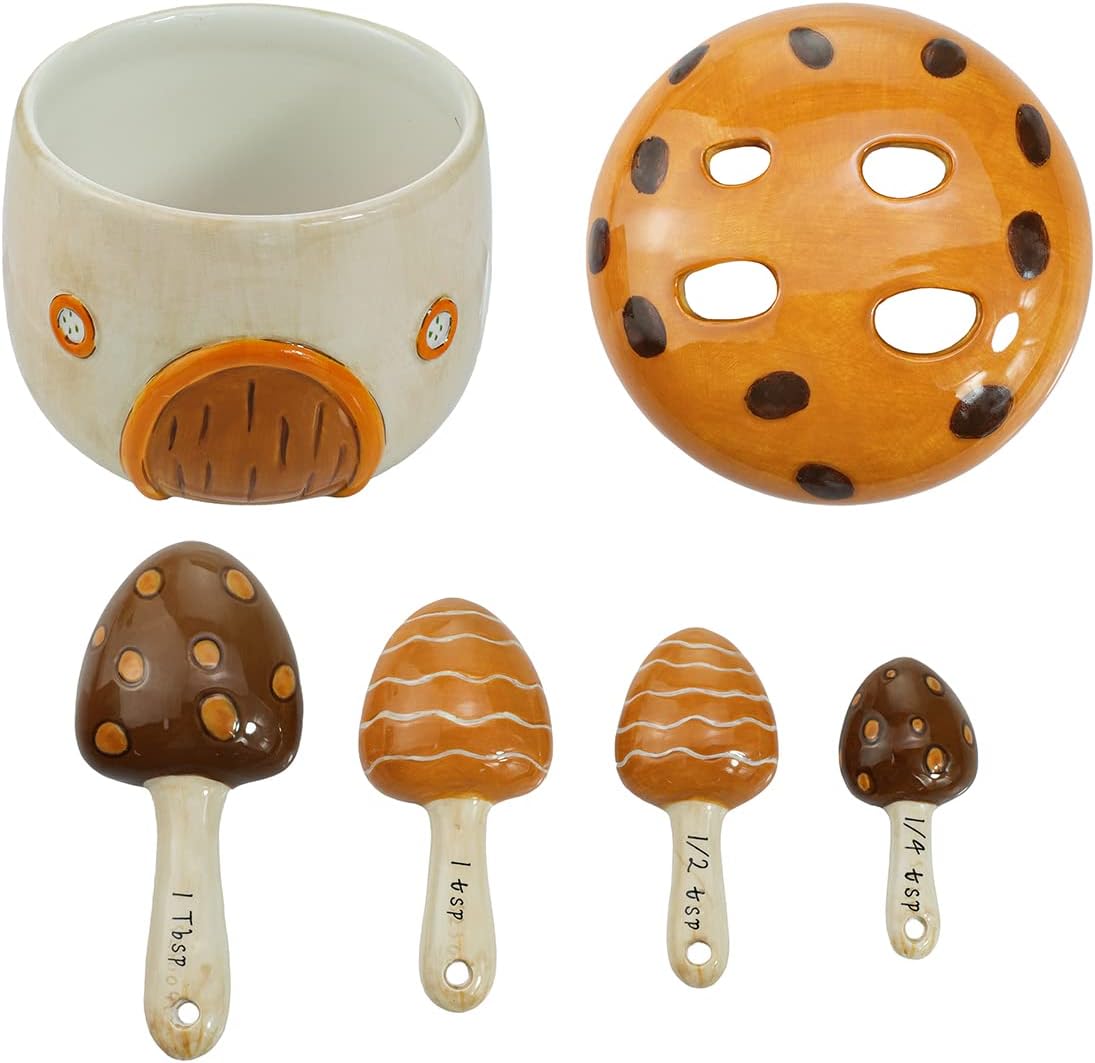  Adorable Mushroom House Ceramic Measuring Spoons (4-Piece Set)