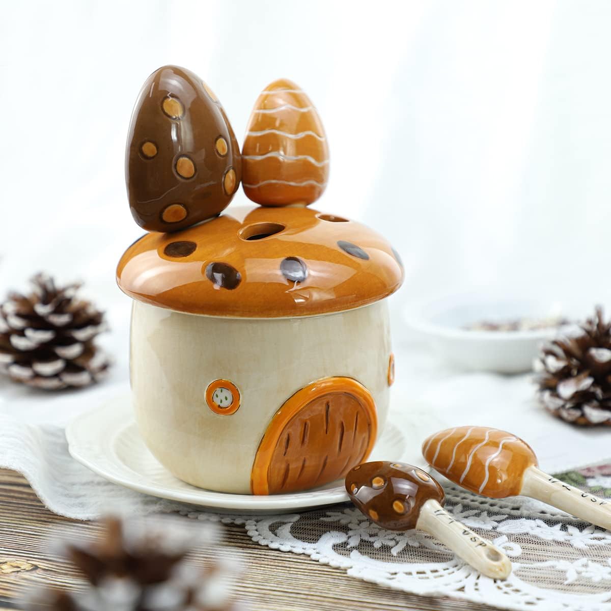  Adorable Mushroom House Ceramic Measuring Spoons (4-Piece Set)