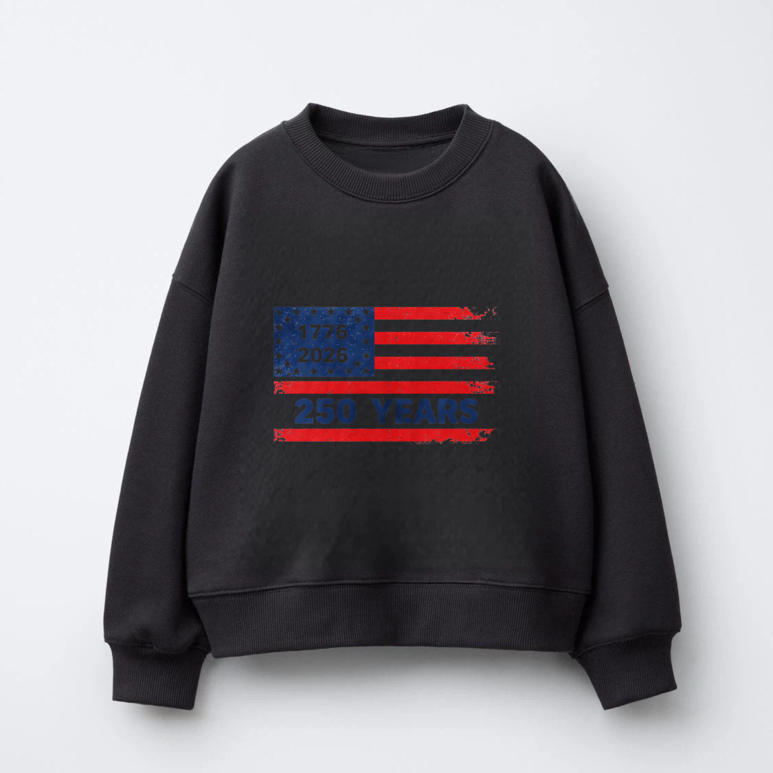American Flag 250 Years Independence Day Usa Patriotic Sweatshirt Black Crewneck Long Sleeve Unisex Pullover Top