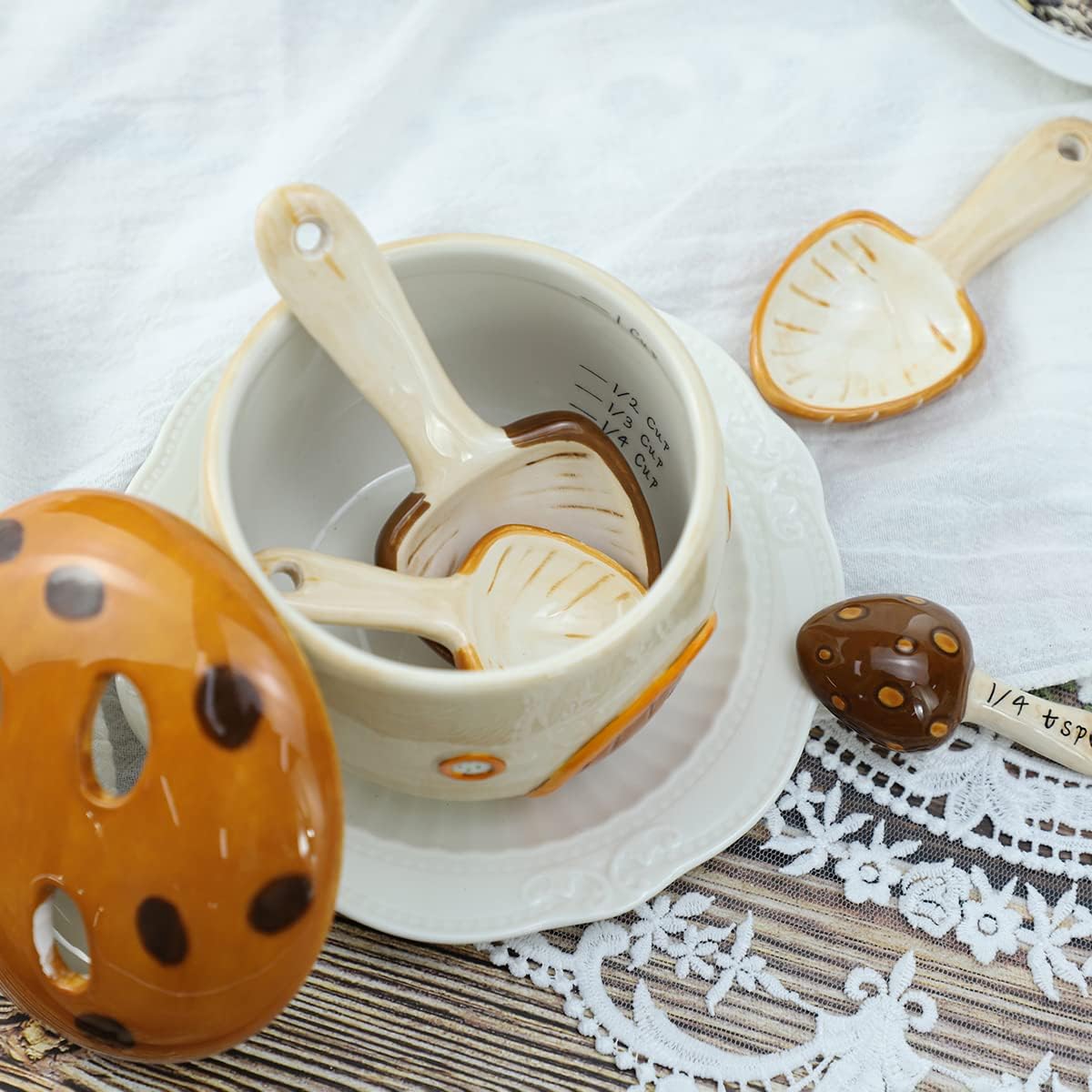  Adorable Mushroom House Ceramic Measuring Spoons (4-Piece Set)