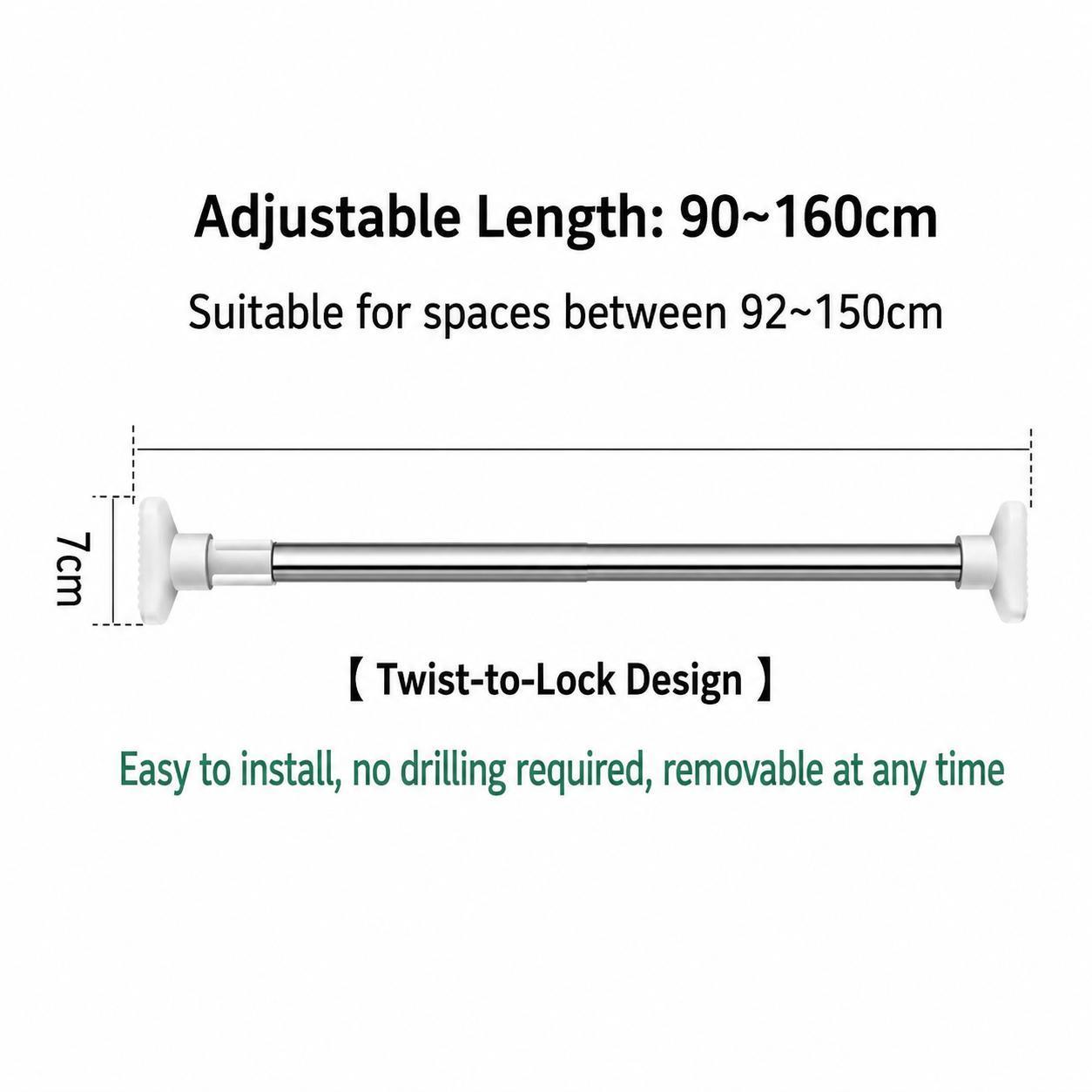 Drill-Free Multi-Size Tension Rod, Adjustable Telescopic Clothes Drying Rod, Expandable Closet Bar for Laundry & Wardrobe Organization (Small: 19.68 in-31.49 in; Large: 35.43 in-62.99 in)