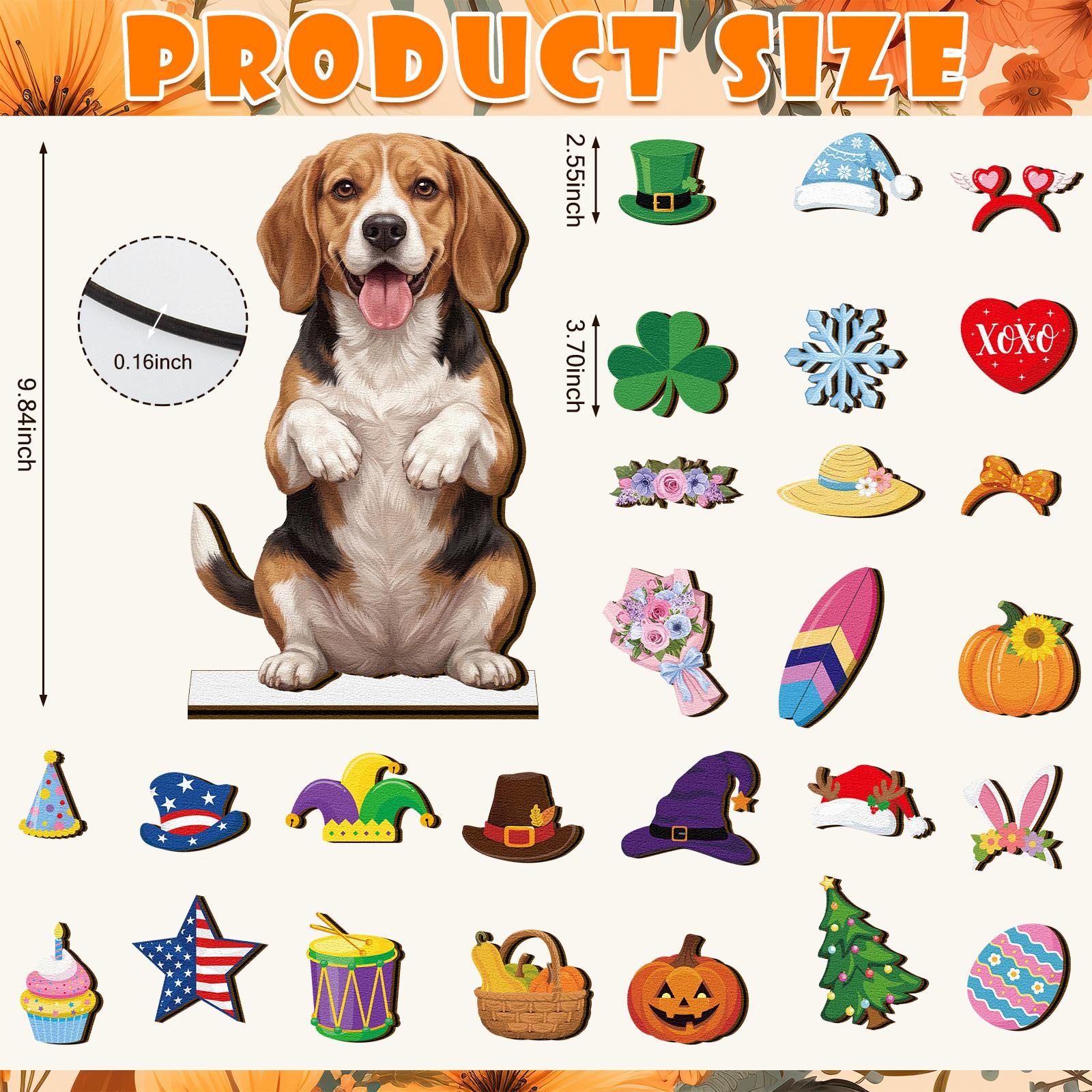 Dog Sign Gift Halloween Gift Interchangeable Sign with Magnet Hats Cute Dog Desk Decor for Office Golden Retriever Yorkshire Terrier Corgi Dachshund Husky Beagle Ornaments for Holiday Seasonal, Gift for Dog Animals Lovers Friends Family