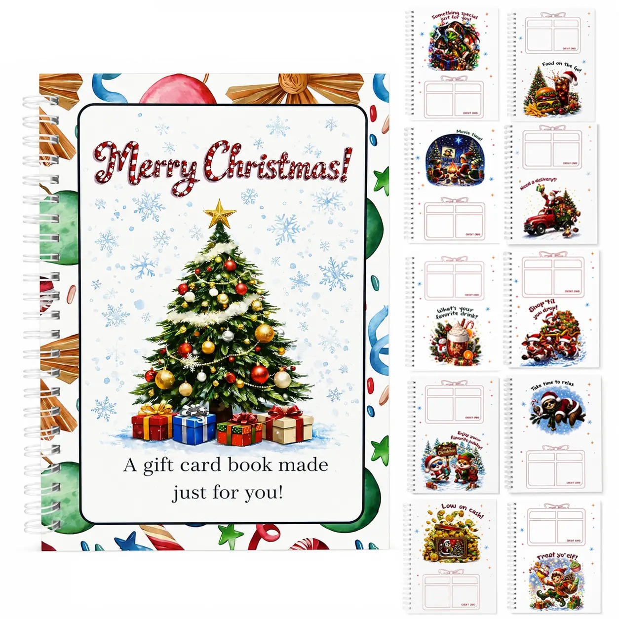 Christmas Gift Card Book, DIY Spiral-Bound Christmas Gift Card Holder Book, 5x7 Inch Colorful Design, Personalized Xmas Gifts for Family, Festive & Party Supplies
