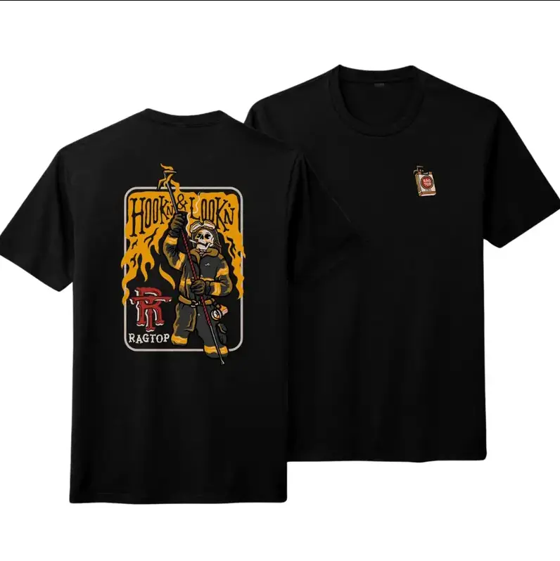 Hook & Lookin Firefighter T-Shirt – Skeleton Firefighter Graphic Tee T-Shirt