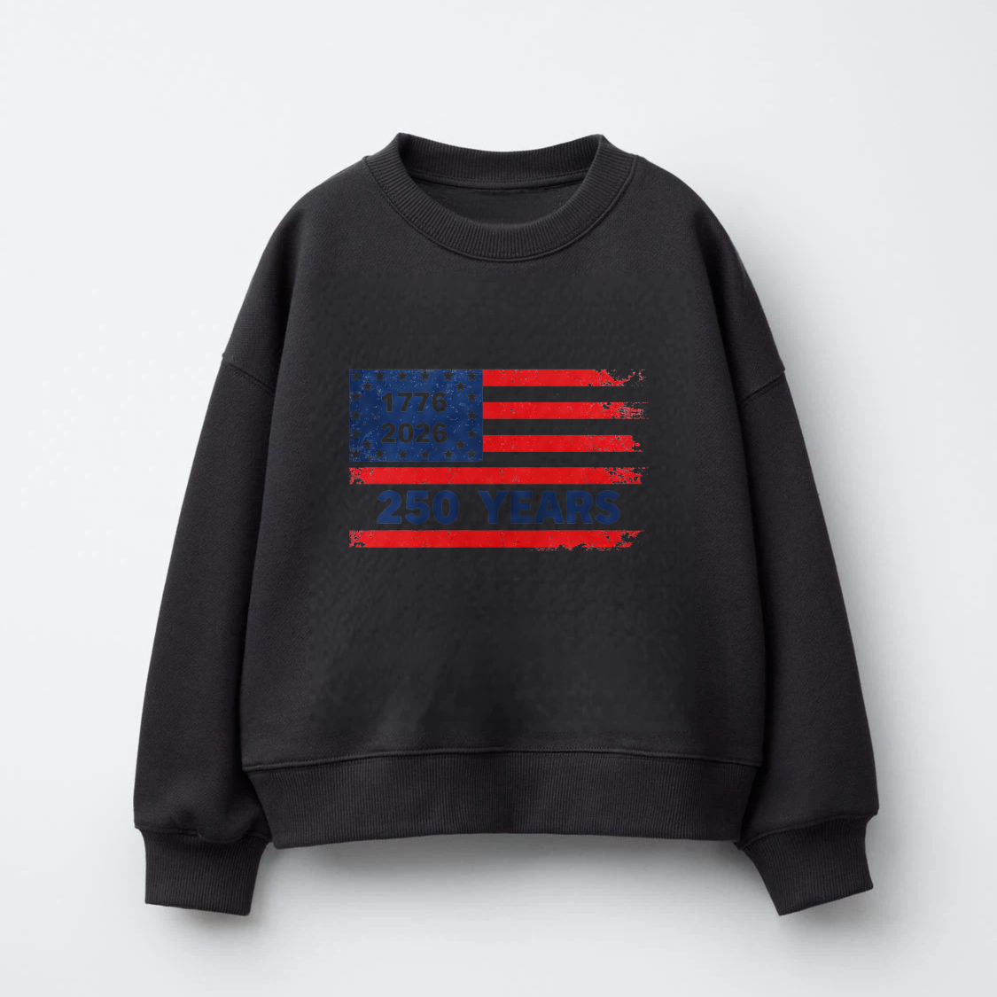 American Flag 250 Years Independence Day Usa Patriotic Sweatshirt Black Crewneck Long Sleeve Unisex Pullover Top