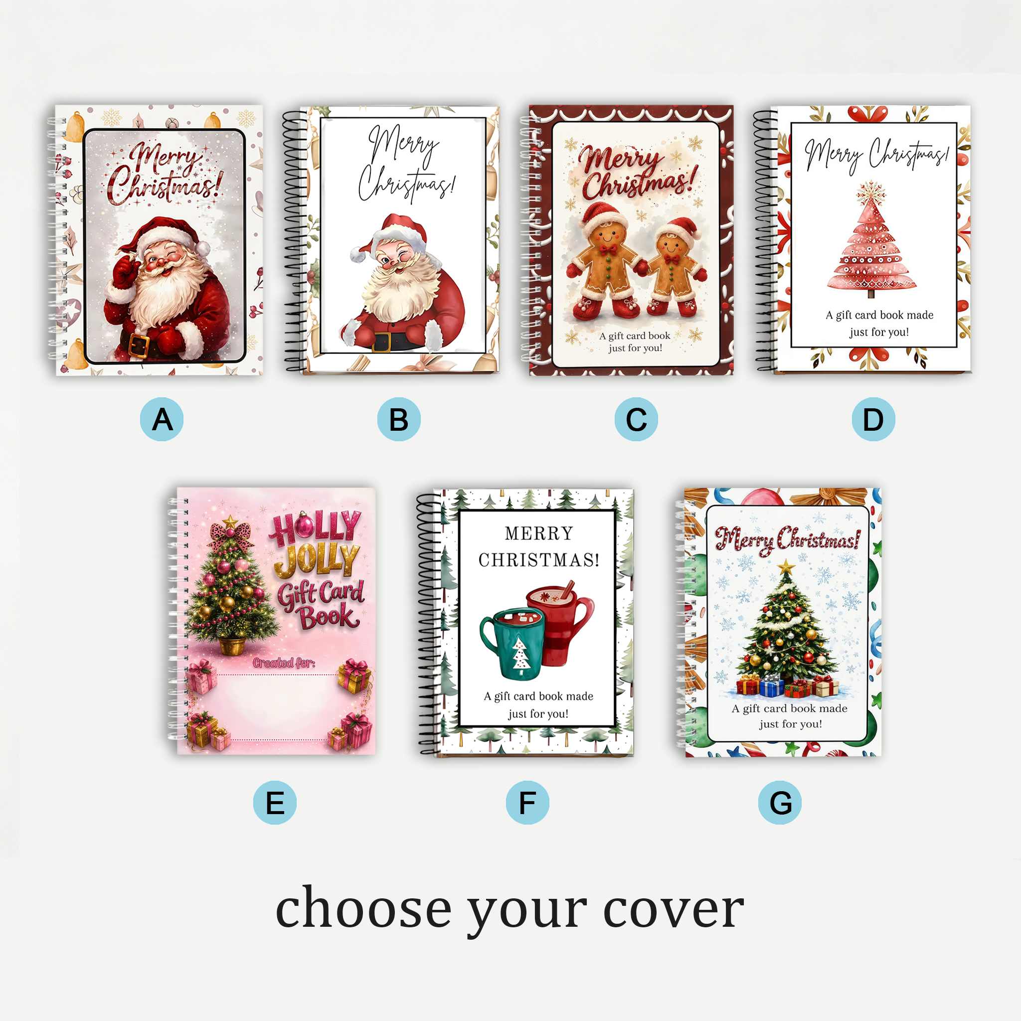 Christmas Gift Card Book, DIY Spiral-Bound Christmas Gift Card Holder Book, 5x7 Inch Colorful Design, Personalized Xmas Gifts for Family, Festive & Party Supplies