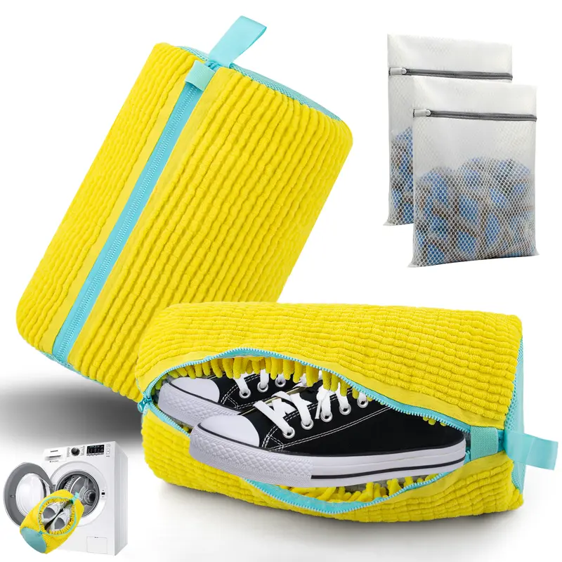 Premium Chenille Shoe Washing Bag for Washing Machine, Heavy Duty Microfiber Sneaker Cleaner & Protection Pouch, Anti-Deformation Laundry Bag for Gym Shoes 