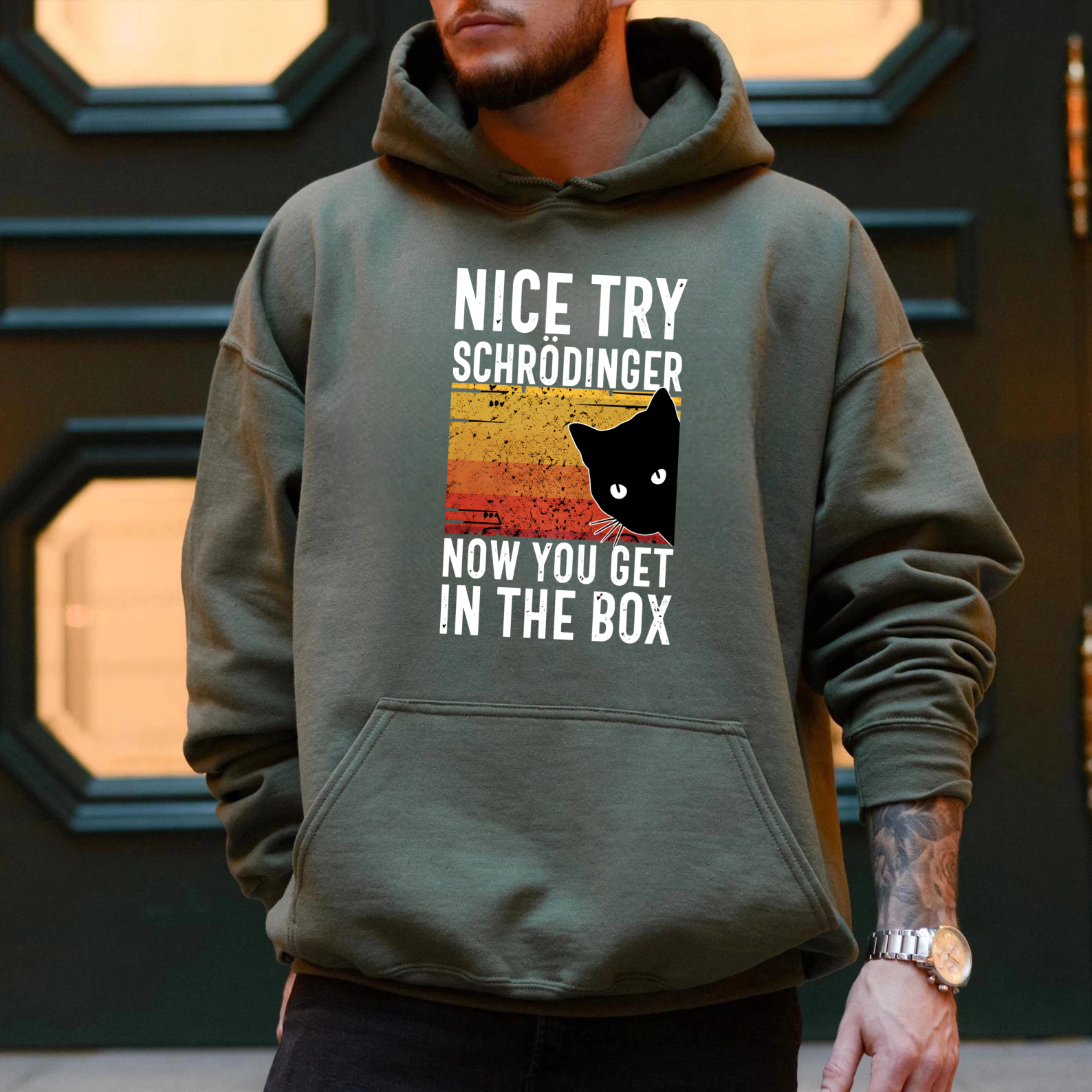Nice Try Schrodinger Now You Get In The Box Cat Quantum Physics Hoodie