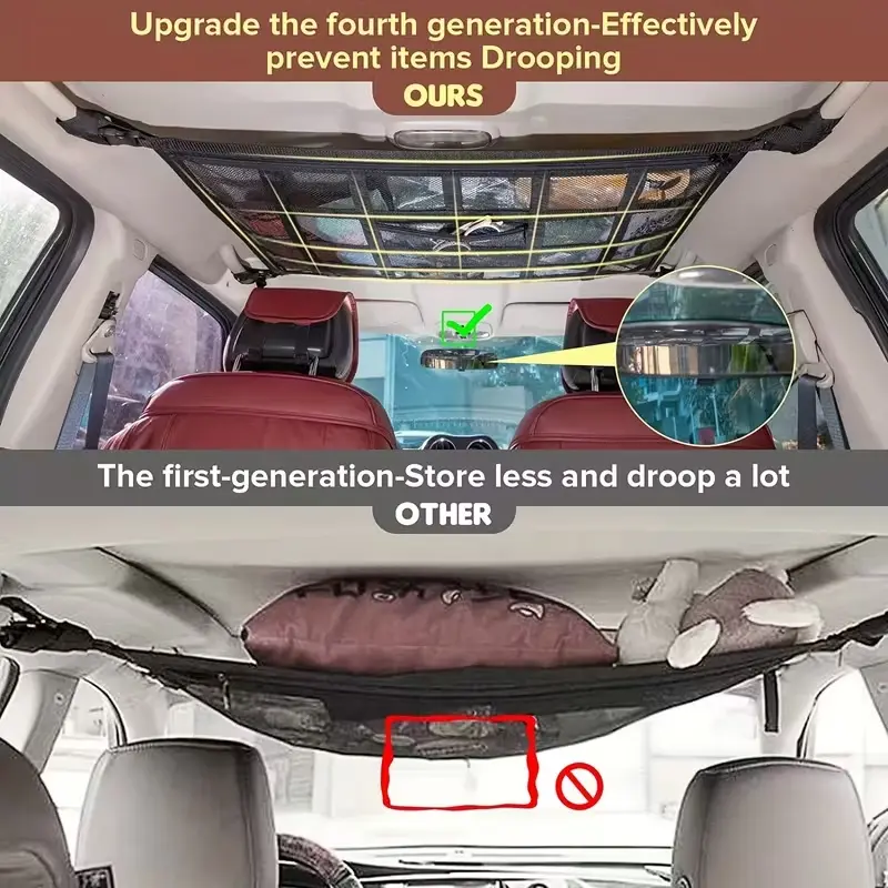 🚗 Car Ceiling Storage Net | 🧳 Maximize Your Car's Overhead Space | ⛺ Perfect for Camping & Road Trips