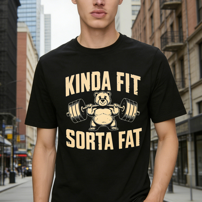 Kinda Fit Sorta Fat Funny Bear Lifting Barbell Graphic Unisex Classic T-shirt