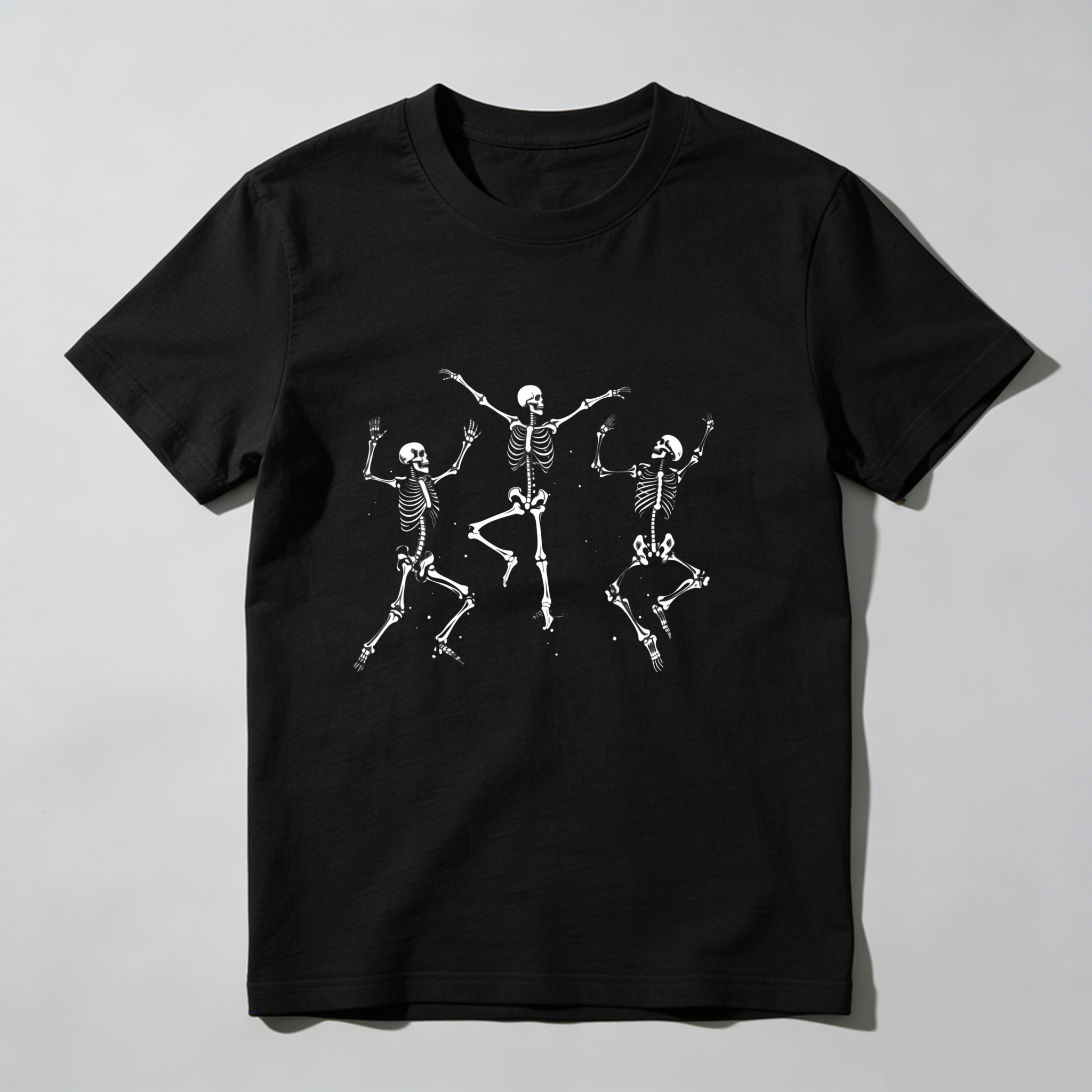 Three Dancing Skeletons On Black Shirt tshirt 100% cotton