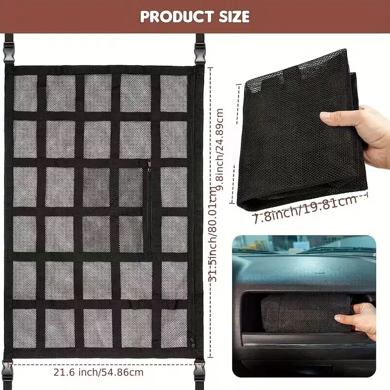 🚗 Car Ceiling Storage Net | 🧳 Maximize Your Car's Overhead Space | ⛺ Perfect for Camping & Road Trips