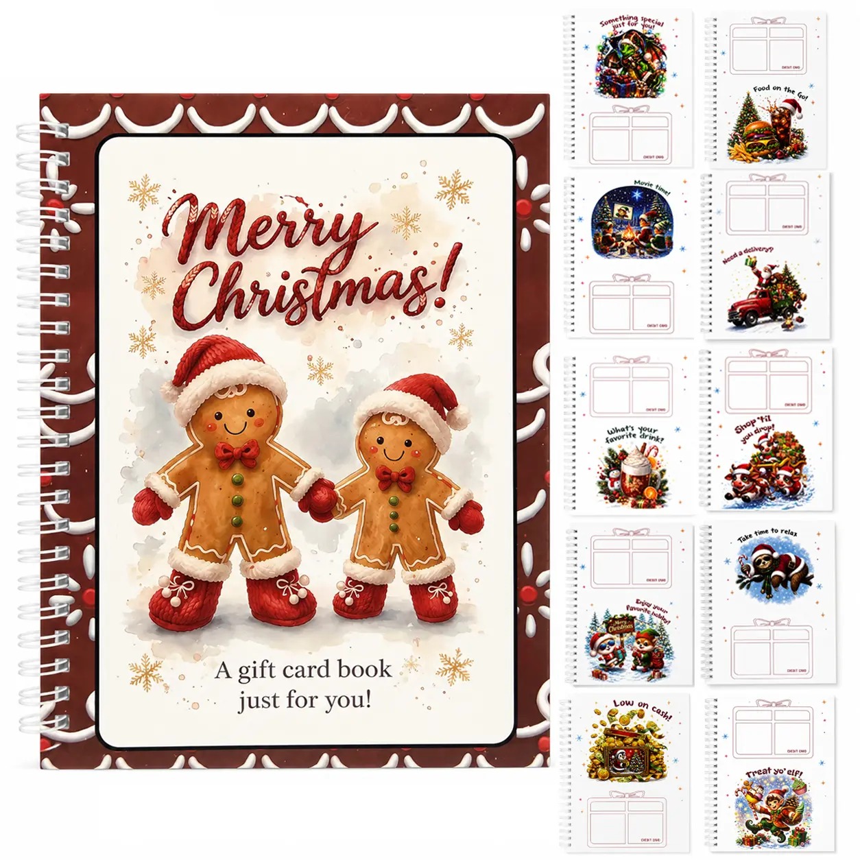 Christmas Gift Card Book, DIY Spiral-Bound Christmas Gift Card Holder Book, 5x7 Inch Colorful Design, Personalized Xmas Gifts for Family, Festive & Party Supplies