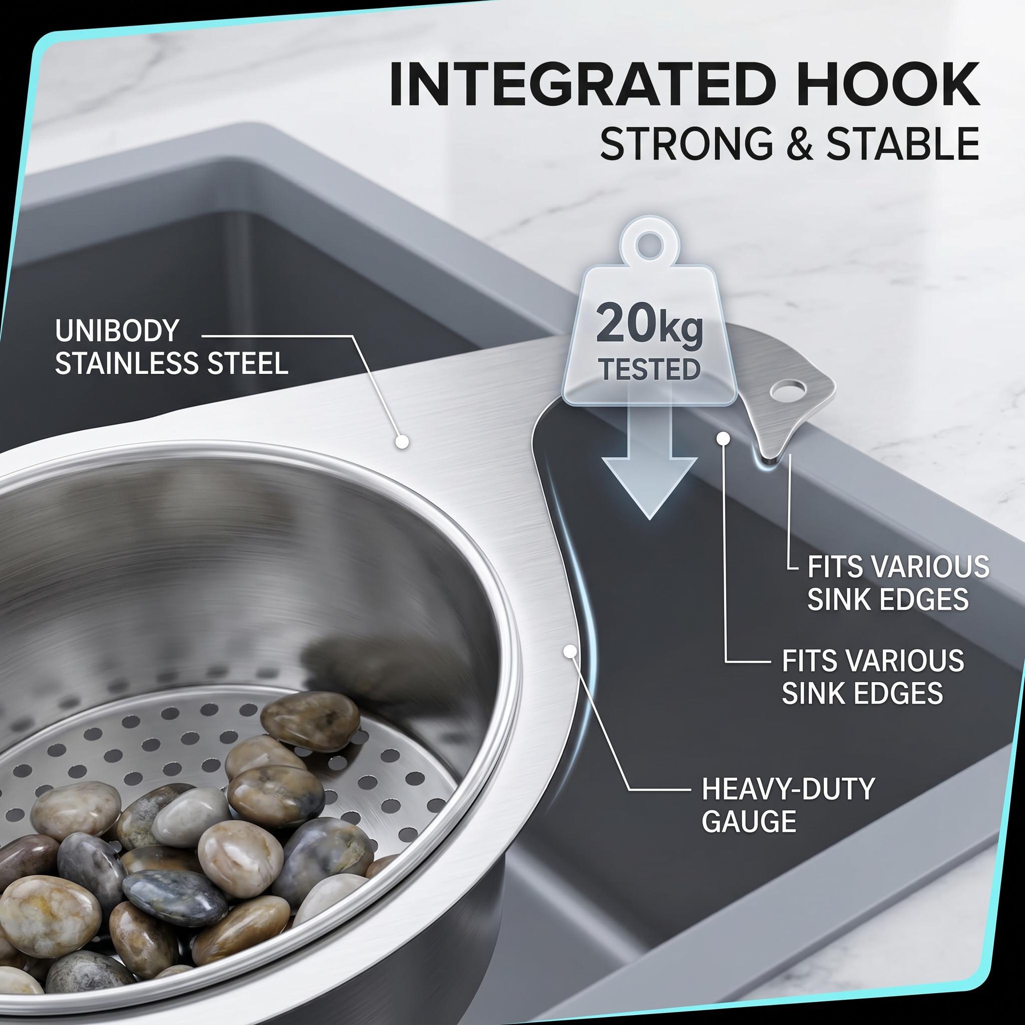 🥘 304 Stainless Steel Hanging Sink Colander, Dual Use Kitchen Strainer Basket for Fruit Vegetable Pasta