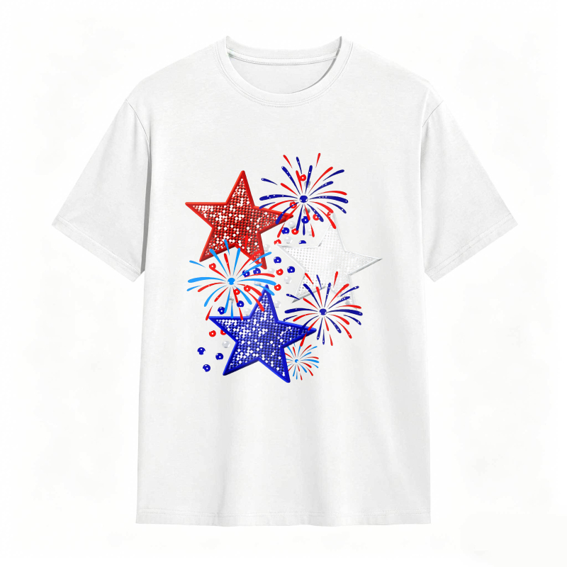 Star And Fireworks Pattern T-shirt
