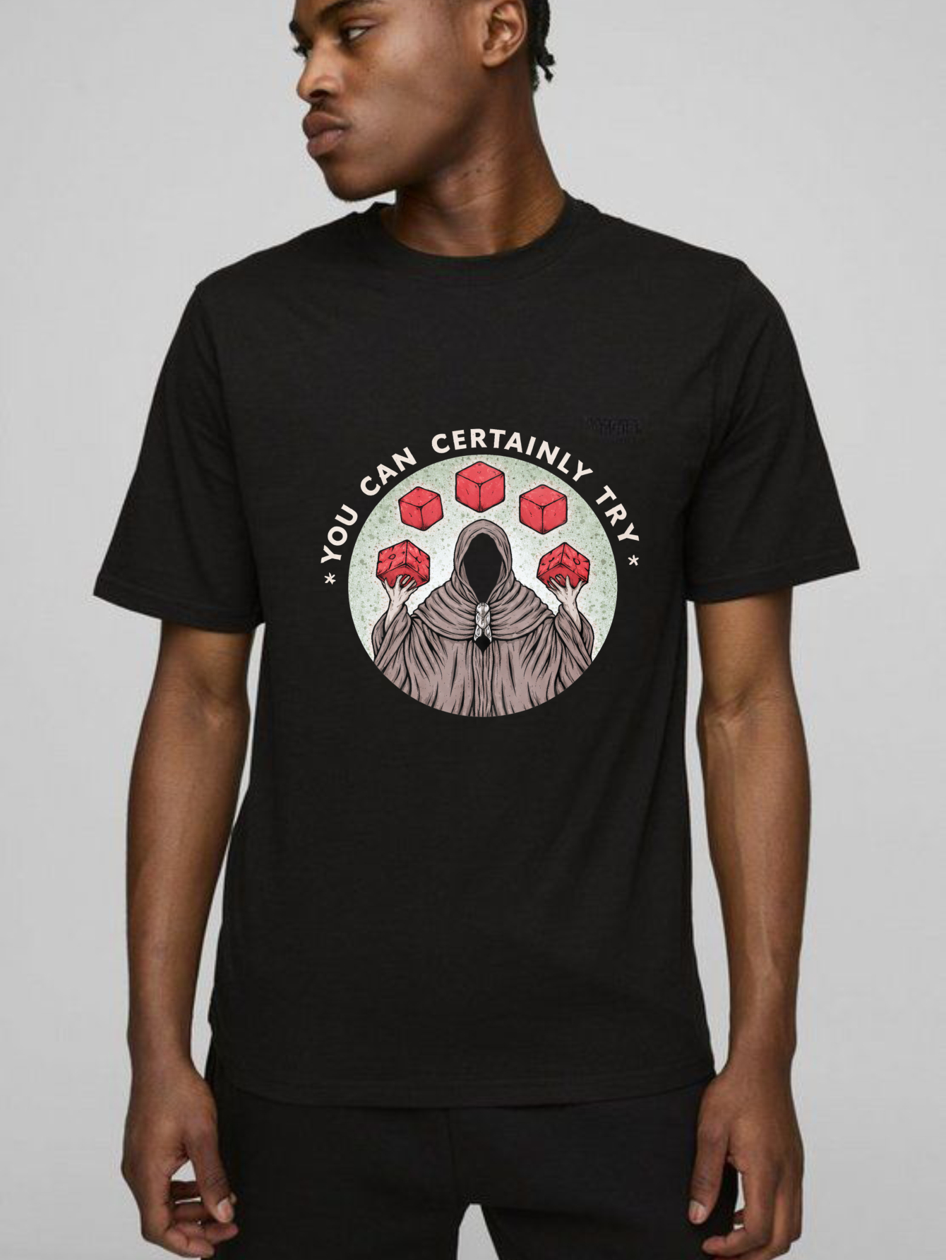 Dorawear™ You Can Certainly Try Hooded Figure Red Cubes Pure Cotton Short Sleeve T Shirt-Dorawear