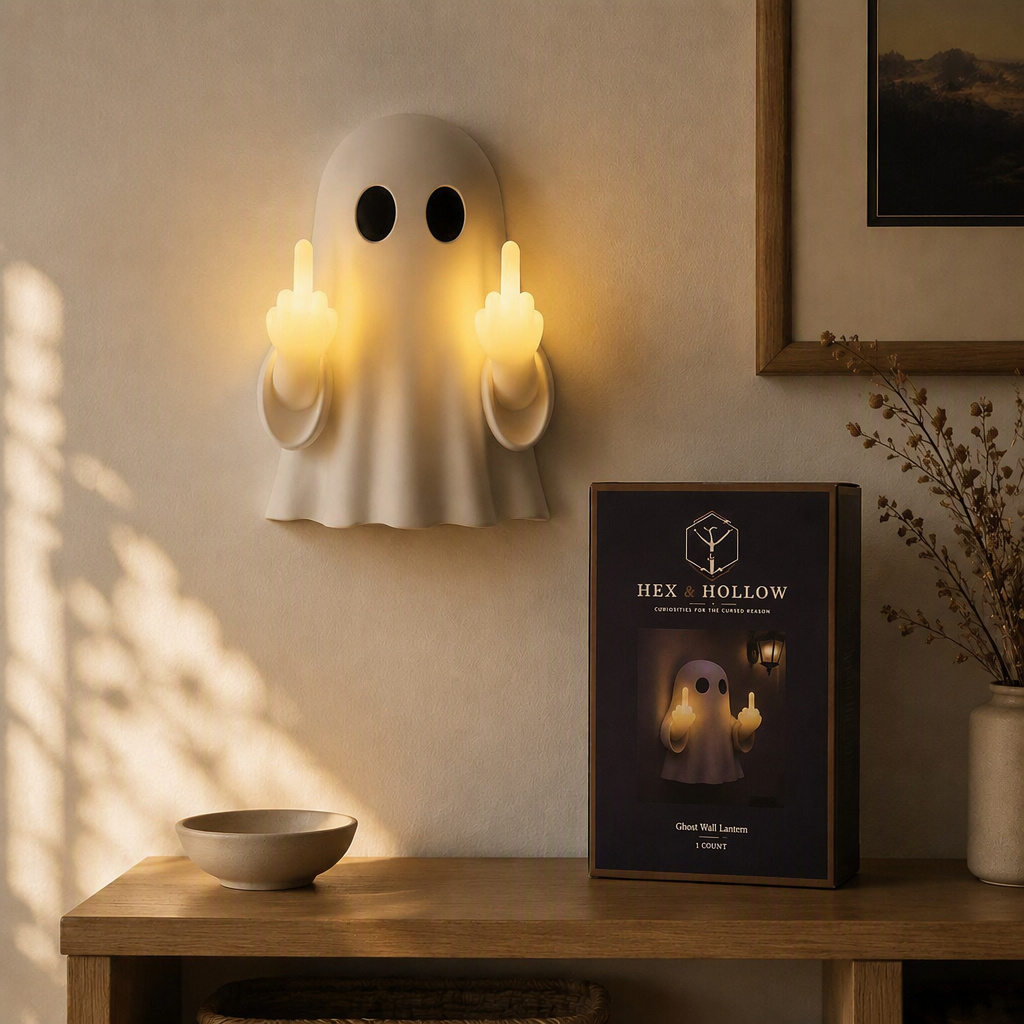 👻 Funny Middle Finger Ghost Wall Sconce, Warm LED Ghost Wall Lamp for Halloween Home Decor