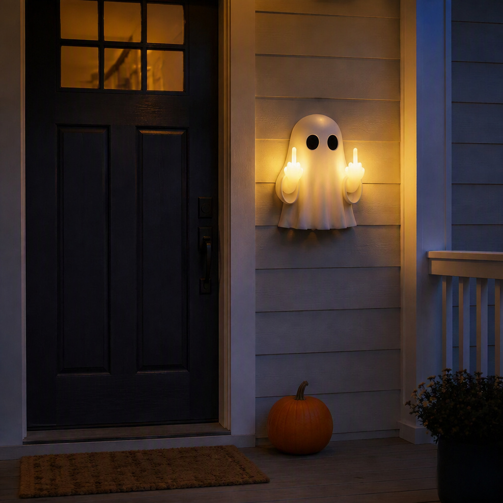 👻 Funny Middle Finger Ghost Wall Sconce, Warm LED Ghost Wall Lamp for Halloween Home Decor