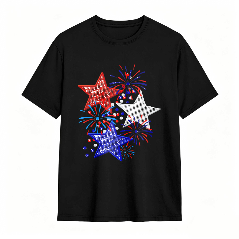 Star And Fireworks Pattern T-shirt