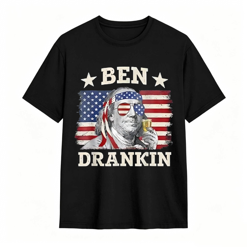 Ben Franklin American Flag Drinking T-shirt