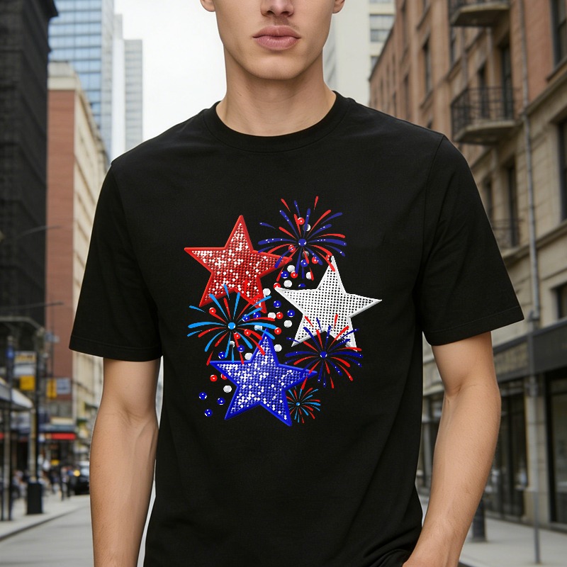 Star And Fireworks Pattern T-shirt
