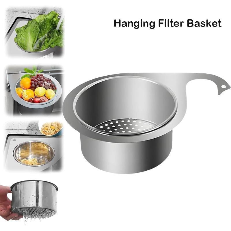 🥘 304 Stainless Steel Hanging Sink Colander, Dual Use Kitchen Strainer Basket for Fruit Vegetable Pasta