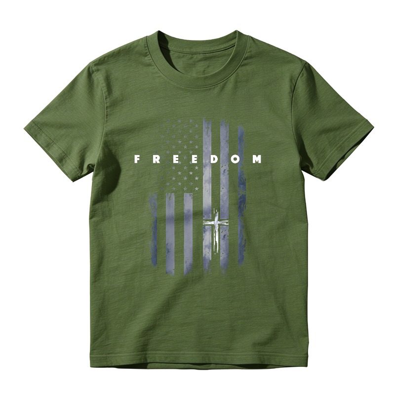 American Flag With Cross And Freedom Text Unisex Classic T-shirt