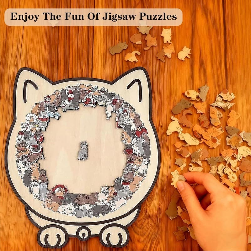 Wooden Cat-Shaped Puzzle Set