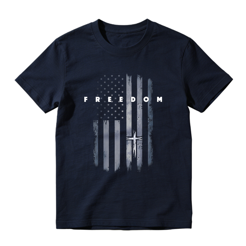 American Flag With Cross And Freedom Text Unisex Classic T-shirt