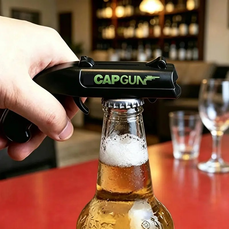 Magnetic Snap-On Stainless Steel-ABS Plastic Spring Mechanism Bottle Cap Opener - Kitchen Fixture Accessory, Home Bar Accessory, Birthday Gifts for Him, Man Cave Gadget