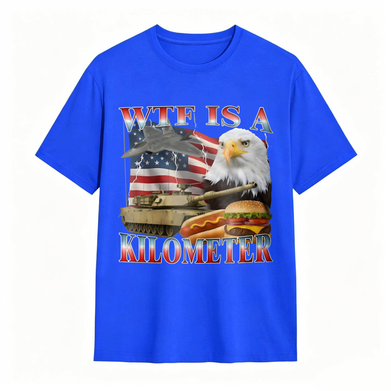 Wtf Is A Kilometer American Flag Eagle Tank Burger And Hotdog T-shirt