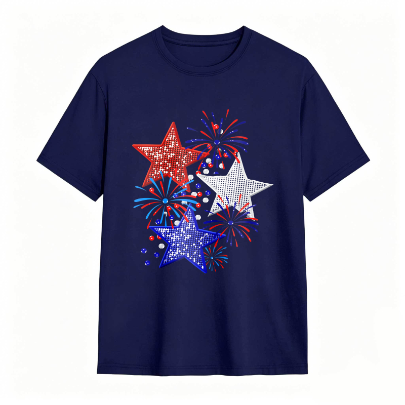 Star And Fireworks Pattern T-shirt