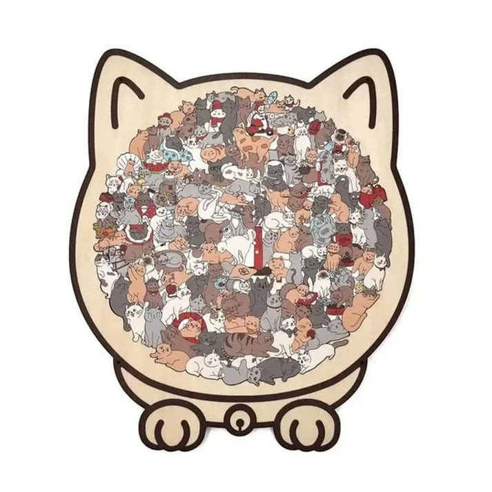 Wooden Cat-Shaped Puzzle Set