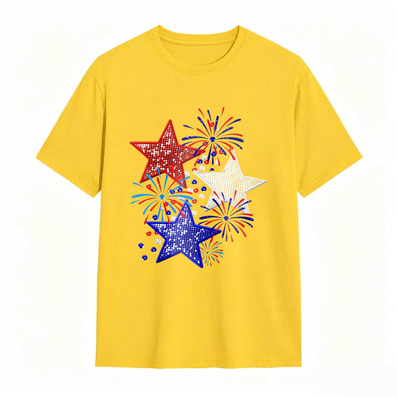Star And Fireworks Pattern T-shirt