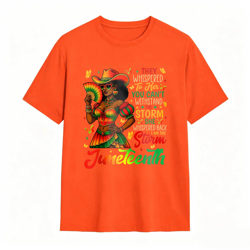 Juneteenth Celebration Woman In Colorful Dress Holding Fan With Inspirational Quote T-shirt