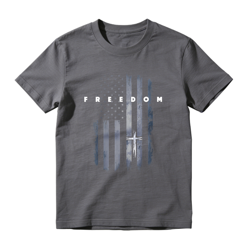 American Flag With Cross And Freedom Text Unisex Classic T-shirt