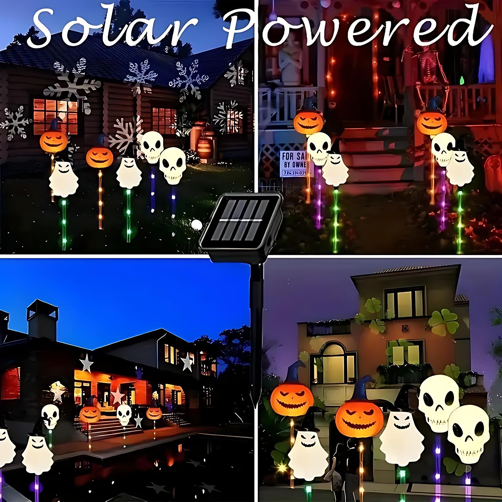 Halloween Solar Path Lights Set (6-Piece) - Outdoor Ghost Faces, Skeleton, Pumpkin Spooky Shapes with Plastic Frame, 8 Lighting Modes, IP65 Waterproof for Lawn, Sidewalk Home & Halloween Decorations