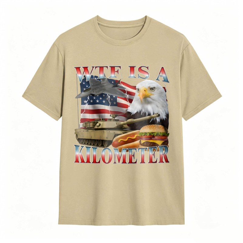 Wtf Is A Kilometer American Flag Eagle Tank Burger And Hotdog T-shirt