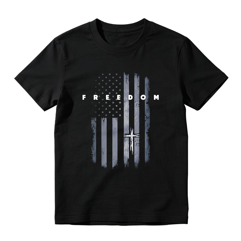American Flag With Cross And Freedom Text Unisex Classic T-shirt