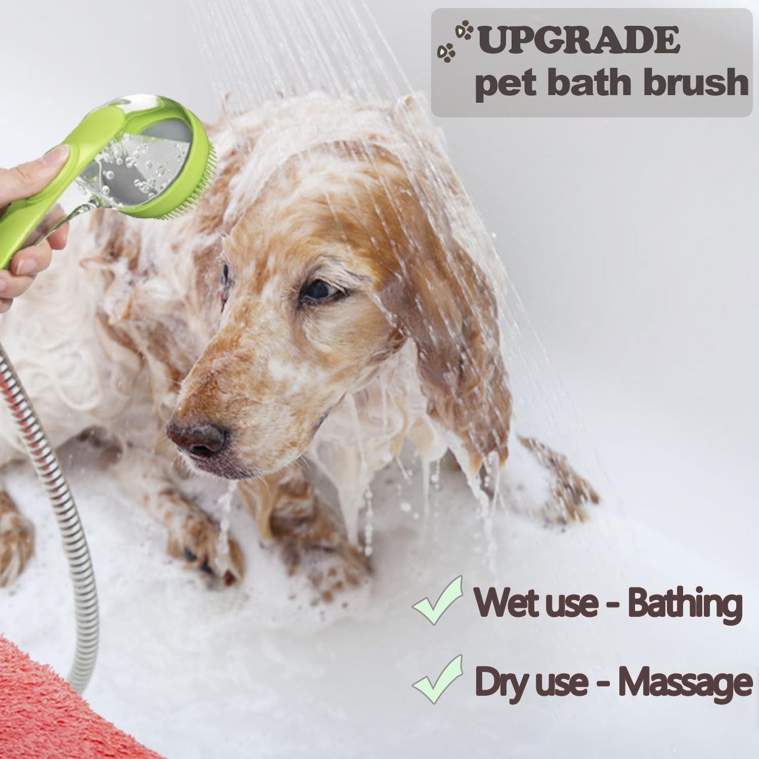 Pet Bath Brush,  Dog Bath Brush 2 in 1 Cat Shampoo Brush with Soap Dispenser Scrubber Pet Gromming Supplies for Long and Short Haired Dogs and Cats
