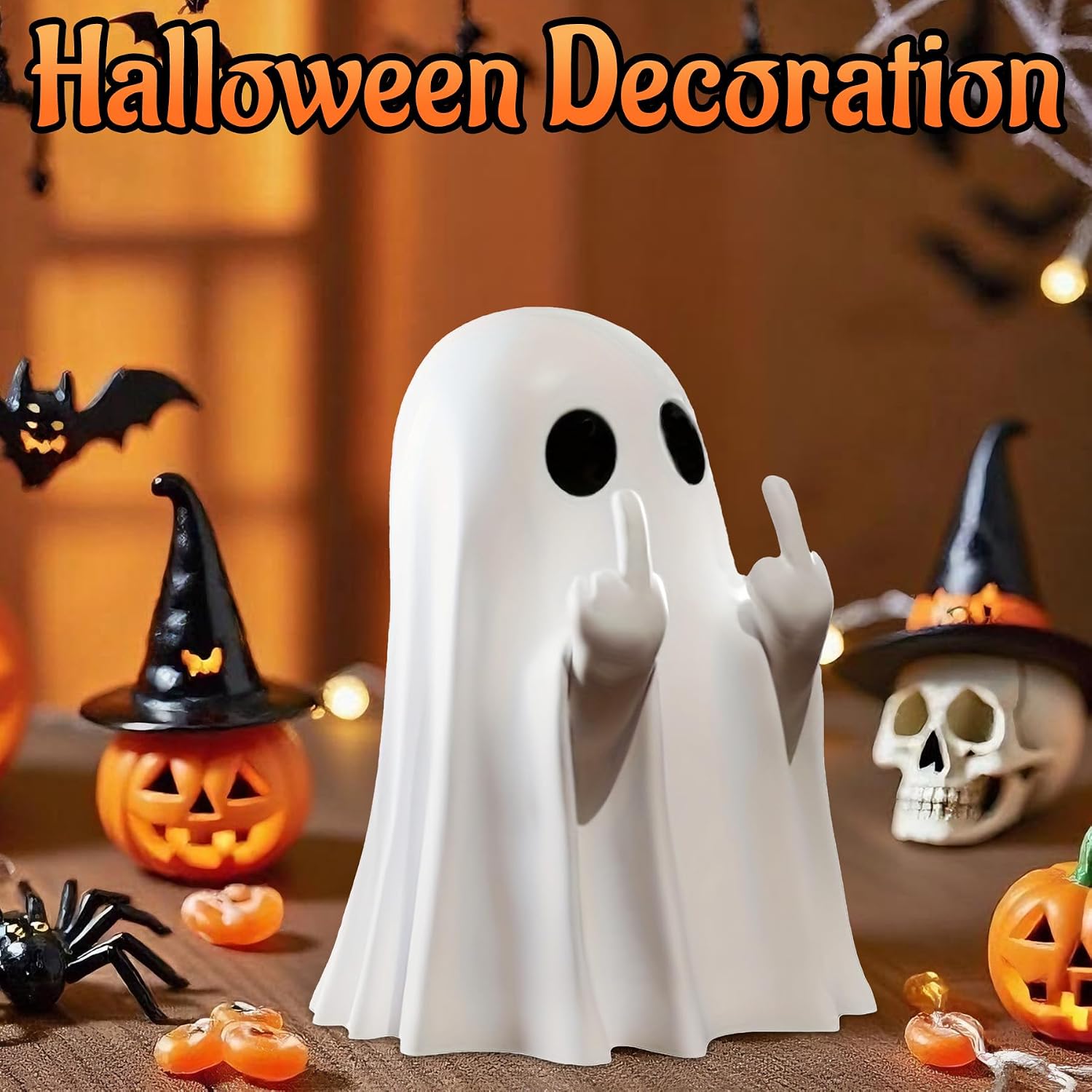 👻 Funny Middle Finger Ghost Wall Sconce, Warm LED Ghost Wall Lamp for Halloween Home Decor