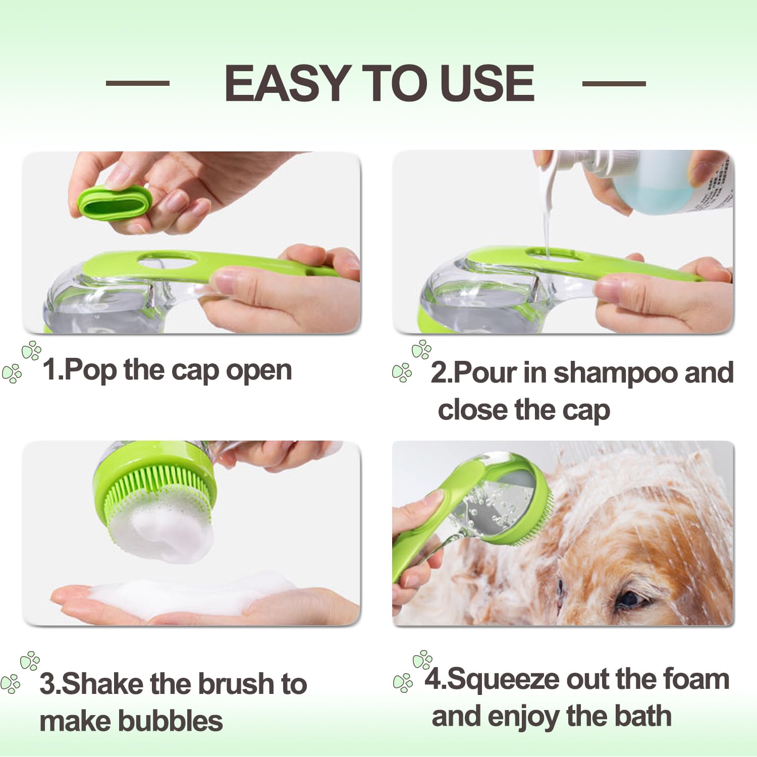 Pet Bath Brush,  Dog Bath Brush 2 in 1 Cat Shampoo Brush with Soap Dispenser Scrubber Pet Gromming Supplies for Long and Short Haired Dogs and Cats