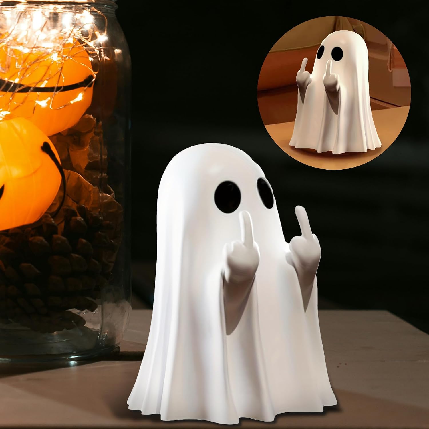 👻 Funny Middle Finger Ghost Wall Sconce, Warm LED Ghost Wall Lamp for Halloween Home Decor