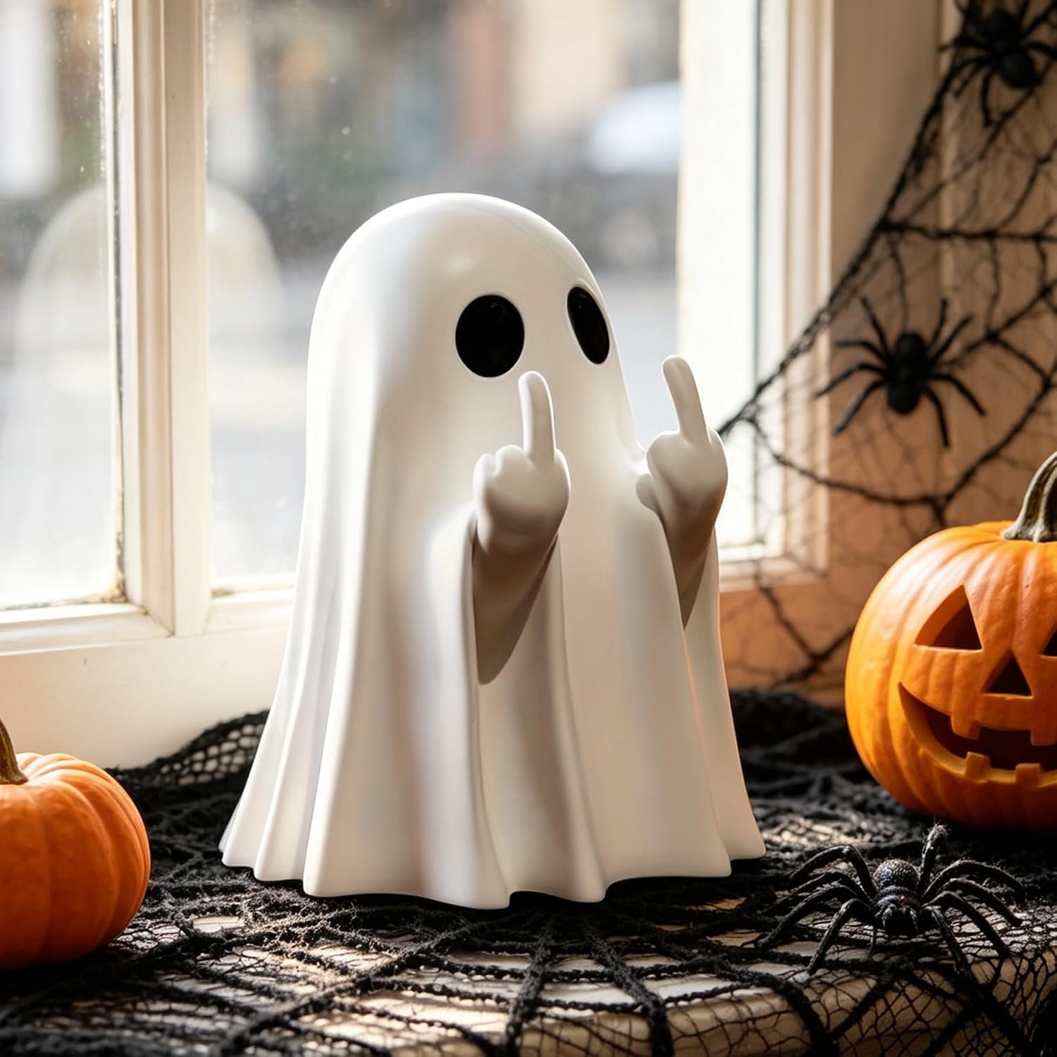 👻 Funny Middle Finger Ghost Wall Sconce, Warm LED Ghost Wall Lamp for Halloween Home Decor