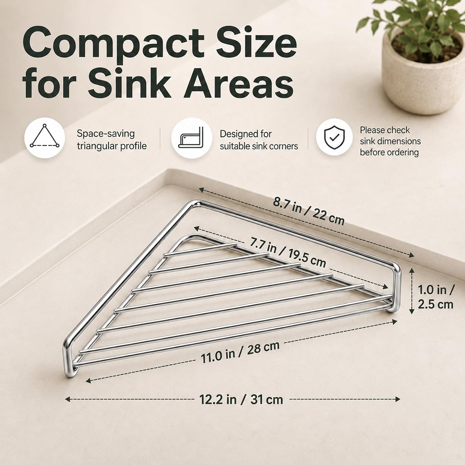 🧼 304 Stainless Steel Triangle Sink Corner Rack, Open Drainage Kitchen Sink Organizer for Sponge Dishcloth
