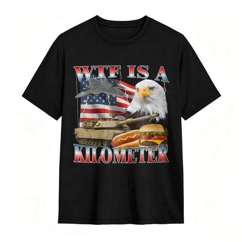 Wtf Is A Kilometer American Flag Eagle Tank Burger And Hotdog T-shirt