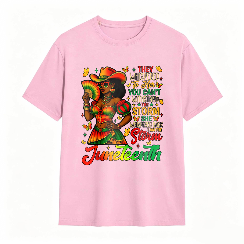 Juneteenth Celebration Woman In Colorful Dress Holding Fan With Inspirational Quote T-shirt