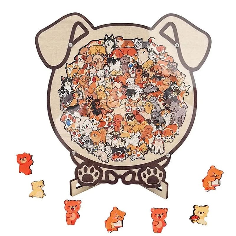 Wooden Cat-Shaped Puzzle Set