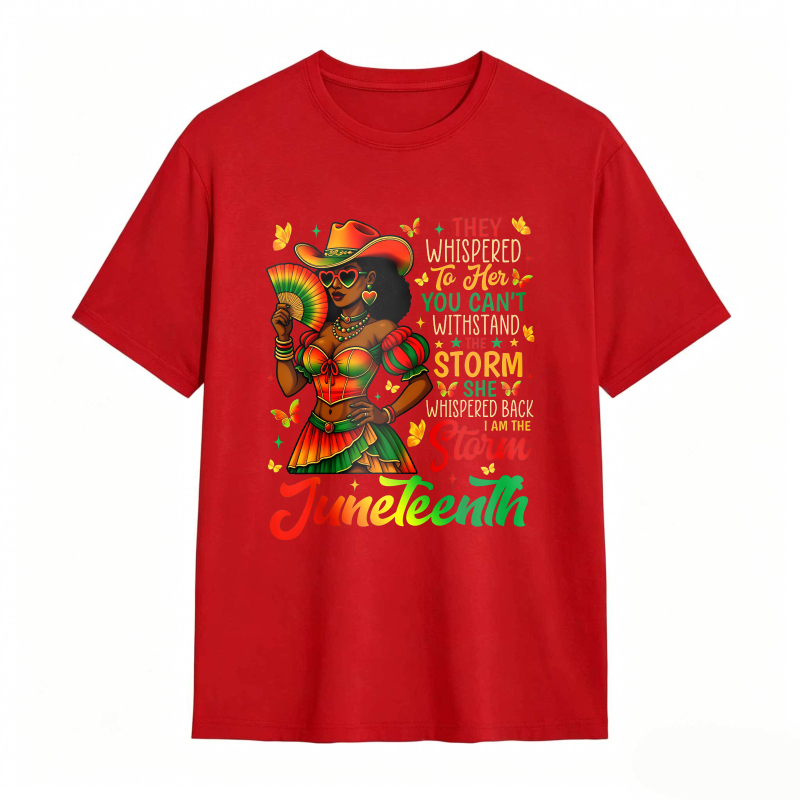 Juneteenth Celebration Woman In Colorful Dress Holding Fan With Inspirational Quote T-shirt
